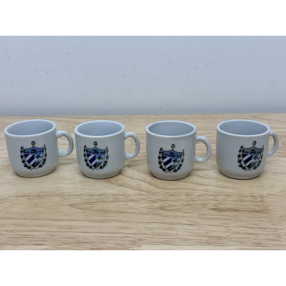 Set of 4 Cuban Espresso Cups Cuba Coat of Arms White Ceramic Demitasse #1